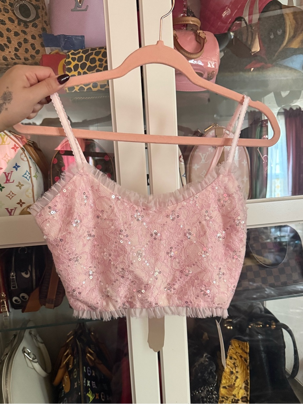 Love for lemons Pink Sequin Lace Cami Top